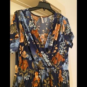 ModCloth wrap top floral poly stretch midi dress
